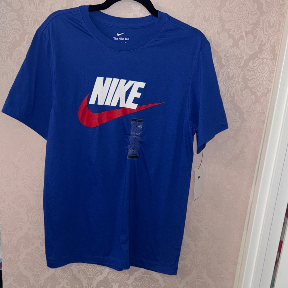 Nike Men's Blue and Red Logo Tee
